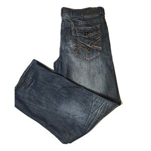 Helix  Loose Straight Leg Baggy Mens 36x32 Dark Wash  Denim Embroidered Pockets